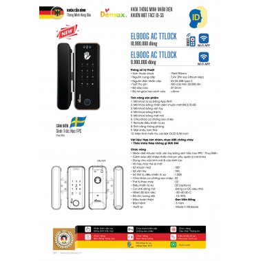 Khóa cửa kính nhận diện khuôn mặt Face ID-3D EL900G AC / EL900G BL TTLOCK