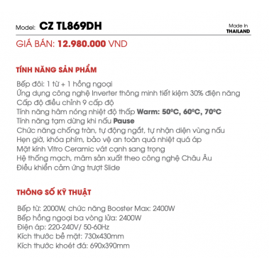 Bếp Điện Từ Canzy CZ TL869DH