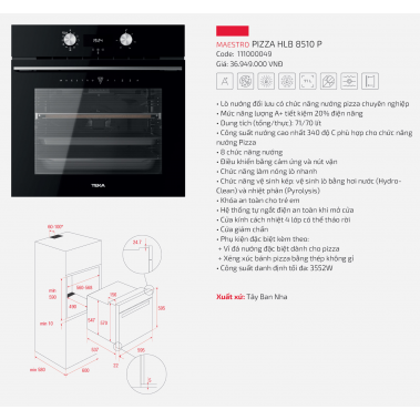 LÒ NƯỚNG ĐIỆN TEKA MAESTRO PIZZA HLB 8510 P