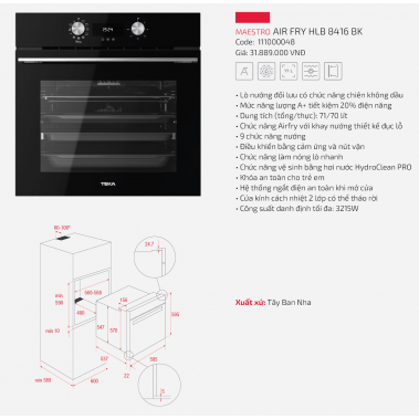 Lò nướng điện TEKA Air fry HLB 8416 BK