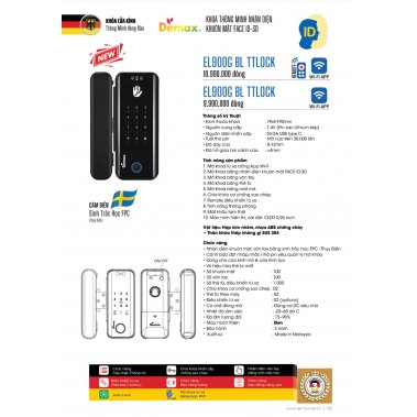 Khóa cửa kính nhận diện khuôn mặt Face ID-3D EL900G AC / EL900G BL TTLOCK
