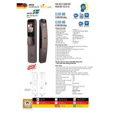 Khóa cửa thông minh Demax EL910 MB / EL910 GS Face ID, App wifi CN Đức