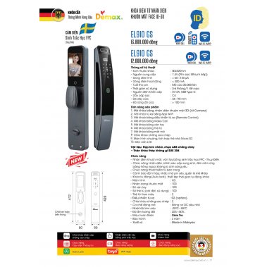 Khóa cửa thông minh Demax EL910 MB / EL910 GS Face ID, App wifi CN Đức