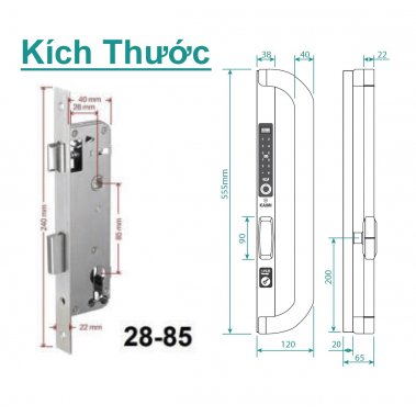 Khóa thông minh cửa nhôm xingfa chữ D Kaimi - N10