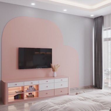 PHÒNG NGỦ CHO BÉ GÁI GỖ MDF CHỐNG ẨM SƠN MÀU HỒNG KẾT HỢP TRẮNG