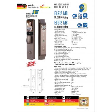 Khóa thông minh nhận diện khuôn mặt Face ID-3D Demax EL912 MB