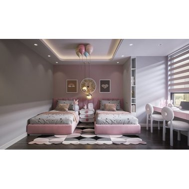 PHÒNG NGỦ BÉ GÁI GỖ MDF SƠN MÀU HỒNG