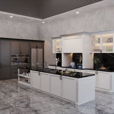 TỦ BẾP 10 - TỦ BẾP CHỐNG ẨM CÁNH PANEL NÂU TRẮNG
