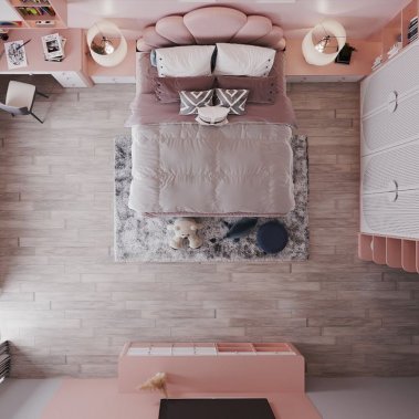 PHÒNG NGỦ CHO BÉ GÁI GỖ MDF CHỐNG ẨM SƠN MÀU HỒNG KẾT HỢP TRẮNG